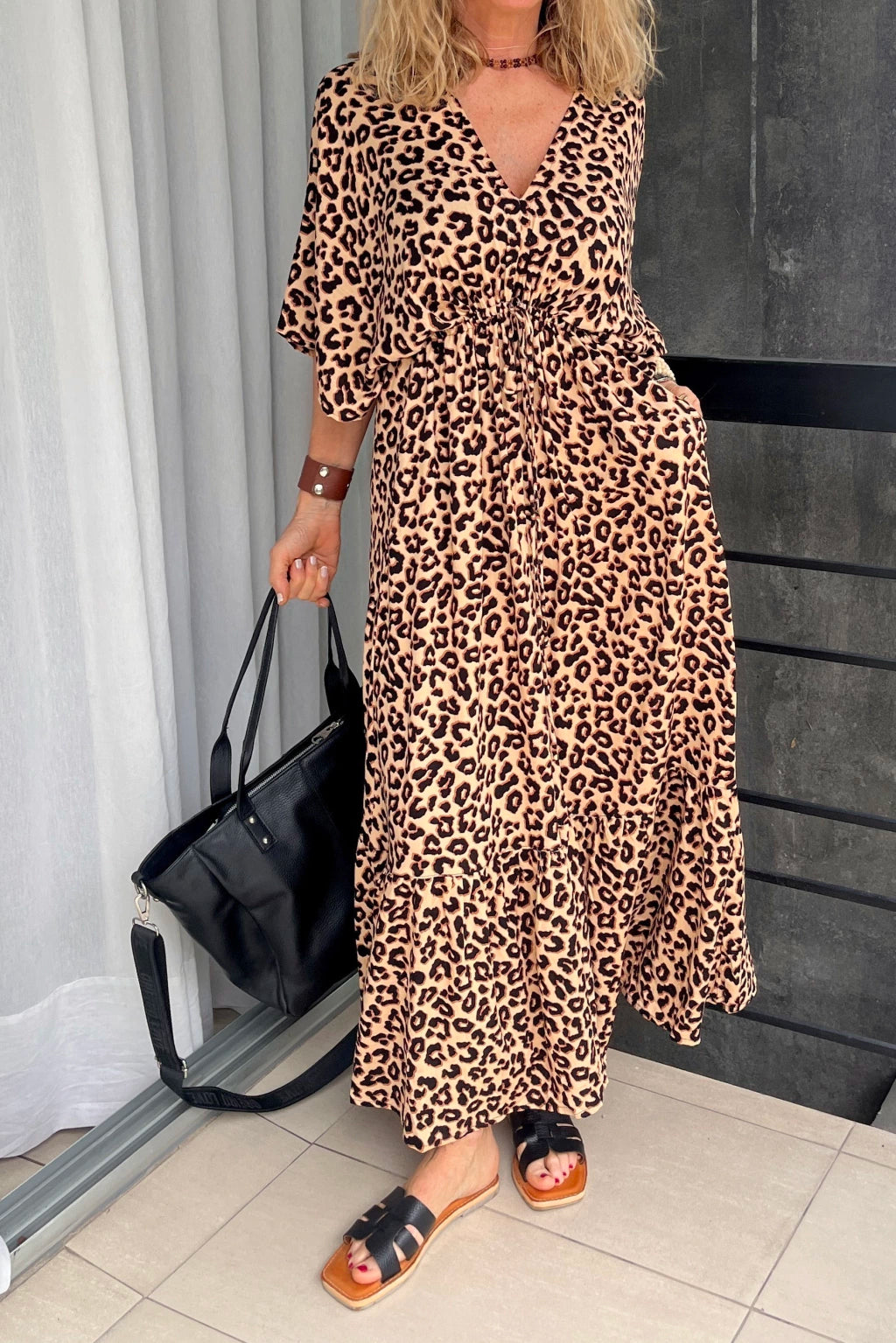 Vestido Animal Print de Media Manga – Liviano y Holgado